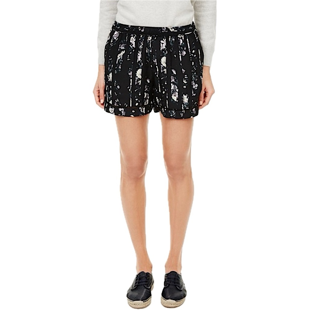 CLUB MONACO Ellery Short Silk Flowy Stripe Abstract Floral Print Black Purple 00